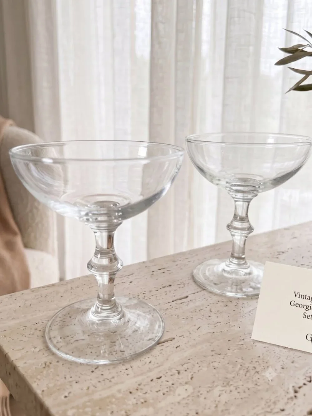 Vintage Libbey Georgian Clear Glass Champagne Coupe Cocktail Glasses Set of 2